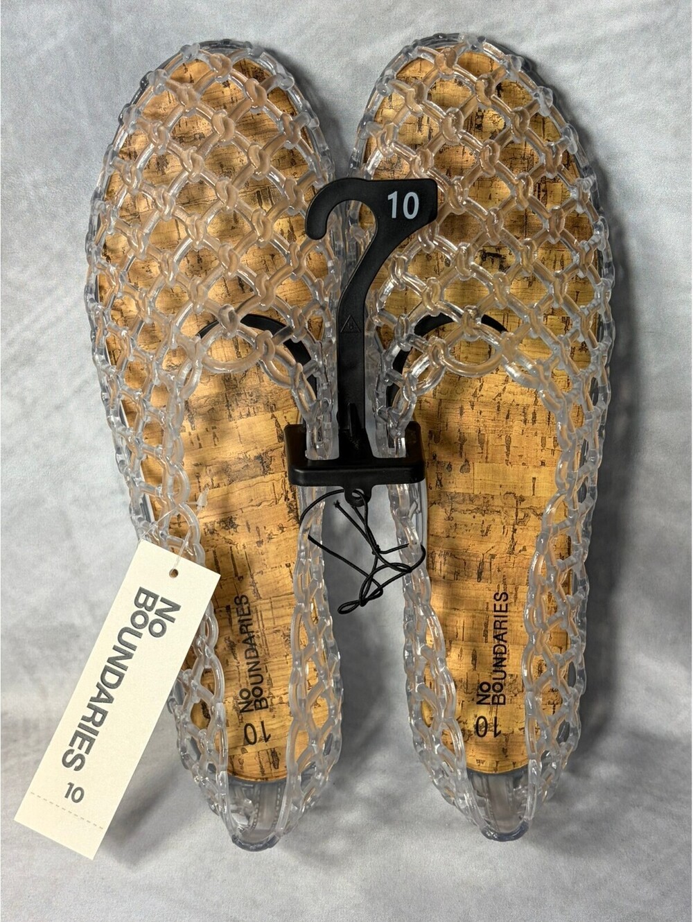 No Boundaries Women’s Size 10 Clear Caged Jelly Flats Memory Foam Cork Look NWT